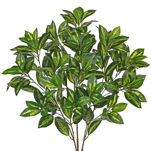 33" Artificial Leaves Branches for Floral Arrangements, 3 Pcs Faux Leaves Stems with Striped Variegation Foliage for Vase Filler Decoration & Centerpieces, Fake Greenery Plants for Home & Office Decor - color: Mixed-green
