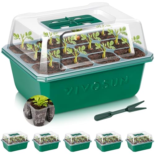 VIVOSUN 6-Pack Seed Starter Trays, 72-Cell Starter Kit with Humidity Dome | Flat Reusable Plant Germination Trays with Drain Hole, Green Propagation Tray for Planting Seeds, 12 Cells x 6 Packs - size: 6-Pack 72-Cell, style: Trays
