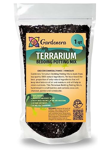 Terrarium Bedding - Premium Blend of Coco Coir, Charcoal, Pumice, and Vermiculite for Vibrant Terrariums - 1 Quart - size: 1 Quart Bag, style: Terrarium Bedding