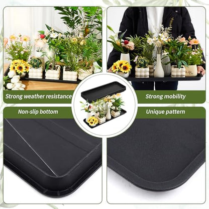 Cinnvoice 4 Pack Black Rectangle Metal Plant Saucers,23.2 x 8.2 x 0.8 Inch - size: 23.2 x 8.2 x 0.8 inch
