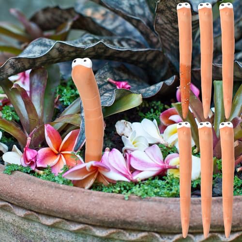Relaxweex 6 Pcs Worm Plant Water Indicator Ceramic Moisture Sensor, 6 Inch | Color Changing Meter for Houseplants, Decorative Worm Sticks Monitor Soil Water Needs, Fun Indoor Potted Plant Gardening Gift - size: 6 Inch