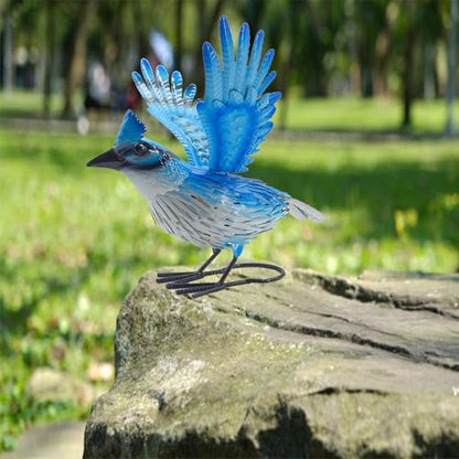Cruis Cuka 9.5" Blue Jay Garden Decor, Hand-Painted Metal Bird Sculpture, Weatherproof Yard Art for Patio, Farmhouse Spring Gift