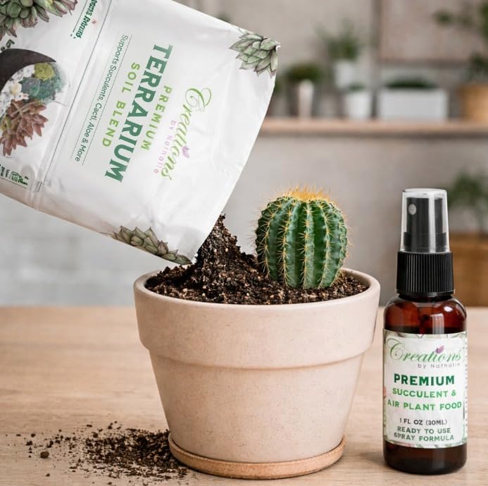 Creations by Nathalie 2.2 QT Succulent & Cactus Soil Mix for Terrariums | Natural, ready-to-use soil mix with pine bark, Canadian peat & coarse sand for succulents, cactus, aloe & terrariums.