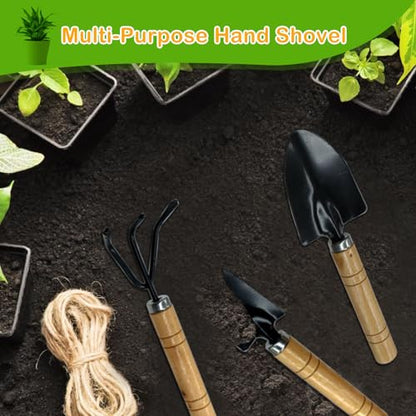 Mini Garden Tools for House Plants,Small Trowel,Mini Shovel and Hand Rake | Small Garden Tools for Succulent,Bonsai,Pot Plants,Rust-Resistant Heads;Non-Slip Wooden Handles,Repotting and Soil Loosening