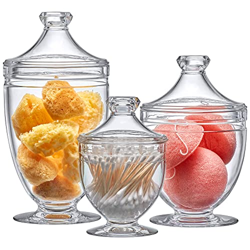 Amazing Abby - Aspire - Plastic Bathroom Canisters (3-Piece Set, 46/34/12 oz) (NOT Glass), Acrylic Apothecary Jars for Vanity, BPA-Free and Shatter-Proof, Great for Cotton Balls and Bath Sponges
