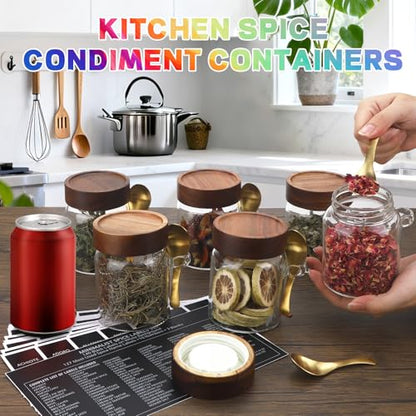 10 oz Glass Jars Set of 2, Spice Jar Round Storage Canister with Airtight Wooden Lid Clear Glass Food Jar for Pantry Sugar Tea Coffee Bean Spice Cookies Bath Salts (10oz/300ml-2 pack-with spoon) - color: 10oz/300ml-2 pack-with spoon