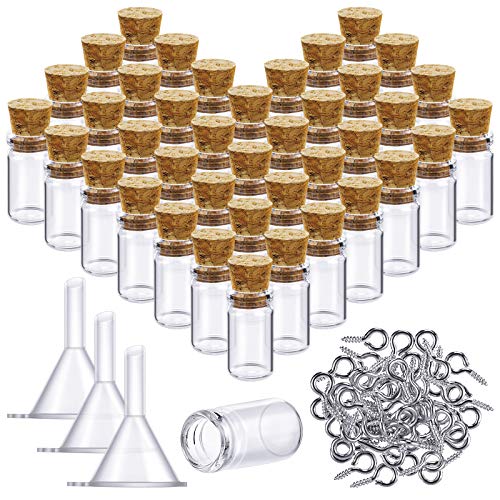 Yungyan 50 Pcs Mini Glass Bottles with Corks, Eye Screws, Funnels, 0.5ml - size: 0.5ml