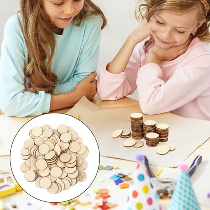 100 PCS Wood Circles Unfinished Small Slices Round Crafts Cutouts Circle Pieces Ornaments 1 Inch Round Tiny Kit for DIY Craft Decorations