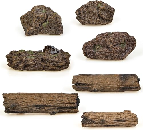 Artificial Tree Stumps and Miniature Fake Stone Rocks for Micro Landscape | PIVNASY 7Pcs Resin Moss Terrariums Bonsai Decor - style: Tree Stumps and Fake Stone