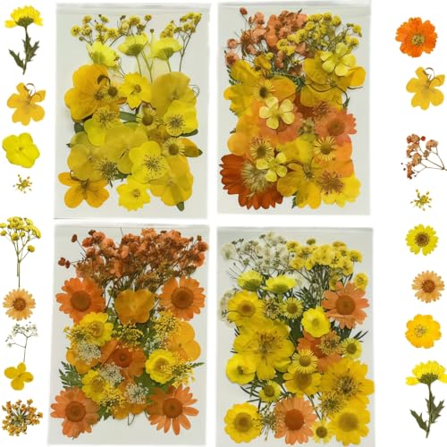 Orange Yellow Pressed Flowers Kit for Resin Bookmark DIY Craft - color: 127pcs Yellow