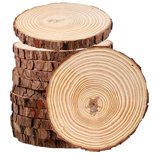 JEUIHAU 12 PCS 5.5-5.9 Inches Natural Wood Slices with Holes, Unfinished Predrilled Wooden Circles Tree Bark Slice, Blank Wooden Log Circles for DIY Crafts, Arts Wood Slices, Christmas Ornaments - size: 12 PCS 5.5-5.9 In with Holes