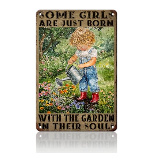 PEACHGARDEN Garden Signs for Outside Some Girls Are Just Born with The Garden in Their Souls Aluminum Metal Sign, Vintage Outdoor Yard Patio Shed Decor, 8x12 Inch - color: Little Girl Gardening, size: 20X30cm(12*8in)
