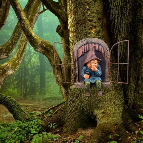 7.1-inch Elf Out The Door Tree Hugger,Fairy Garden Gnome Statue, Hanging Resin Gnome Figurine,Whimsical Tree Sculpture,Garden Peeker Statue,Ideal Patio Yard Lawn Porch Decoration - style: Women