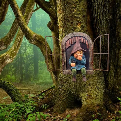 7.1-inch Elf Out The Door Tree Hugger,Fairy Garden Gnome Statue, Hanging Resin Gnome Figurine,Whimsical Tree Sculpture,Garden Peeker Statue,Ideal Patio Yard Lawn Porch Decoration - style: Women
