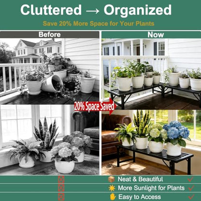Foldable Single Tier Plant Stand, Heavy Duty Iron Plant Shelf，Anti-Rust Waterproof Flower Pot Stand, Tool-Free Quick Fold, Modern Plant Display for Indoor Outdoor Patio Balcony Garden Livingroom Windowsill ,Plant Lovers, Display Stand （L33" x H7.8" x W9.7