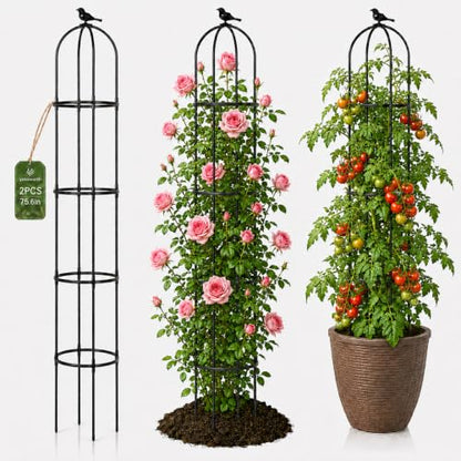 Garden Obelisk Trellis for Climbing Plants,6.3 ft, Black, 2PCS