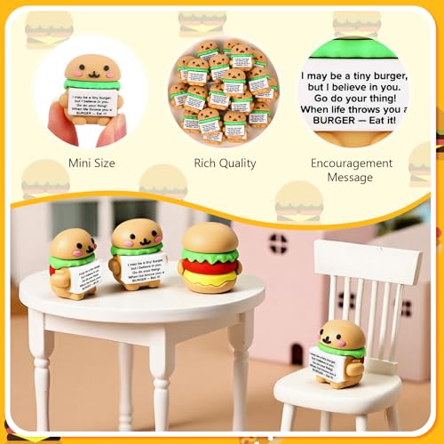 Gejoy 25 Pcs Mini Rubber Burger Toys Positive Mini Burgers Figures | Tiny Figurines to Hide, Burger Gifts with Motivational Quote, Birthday Encouragement Gifts for Coworker Desk Decor - style: Burger