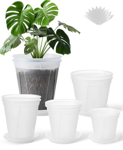Clear Nursery pots with Drainage 5/6/7/8/9 inch 10 Pack | for Indoor&Outdoor Plant,monstera pots with saucers,monitor soil moisture and root health,semi-clear plastic(PP) material - size: 5/6/7/8/9inch with saucers
