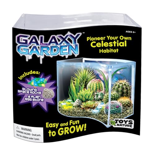 Toys By Nature Galaxy Garden, Wave Terrarium Kit with Live Cactus Plants, Succulents & Alien Egg Stone - Beginner-Friendly Terrariums and Live Indoor Plants Décor - color: Galaxy Garden