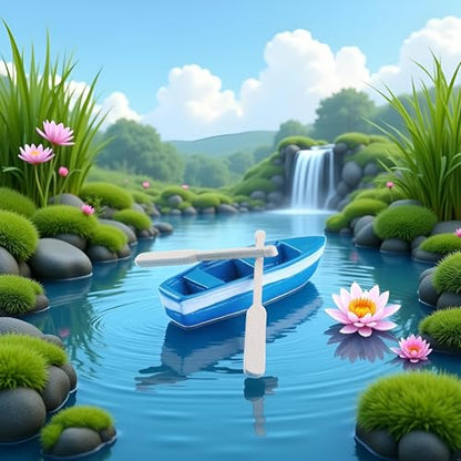 Set of Blue Mini Rowboat Mini Tiny Wooden Boat with Oars for Fairy Garden Kits for DIY Fairy Garden Dollhouse Decoration with Oars Canoe Model,Figurines Dollhouse Accessories Décor