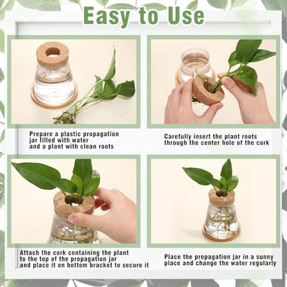 12 Packs Propagation Vases for Plants Plastic Plant Propagation with Hole Lid and Bamboo Stand Growing in Water Hydroponic Home Office Desktop Vase Decoration (Cute Style) - style: Cute Style