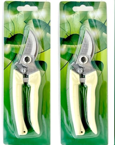 Ergonomic Garden Pruning Scissors - Stainless-Steel Bypass Blade Shears for Cutting Flowers, Trimming Plants, Bonsai, and Fruit Picking 1-Inch Precision with Quick Lock and Rust-Resistant Design 2pack