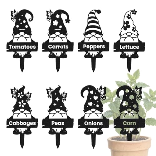 CUTHOLLOW 8PCS Gnome Vegetable Garden Plant Markers, Metal Plant Labels | 3.5"x7" Waterproof Metal Stakes, Plant Labels, Garden Labels, Outdoor Garden Markers, Farmhouse Vegetable Garden Decor - style: Gnome with Vegetable