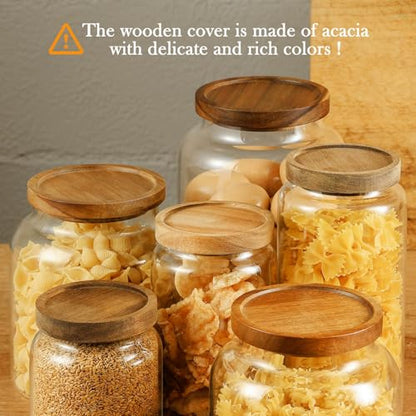 Labina Glass Storage Container Airtight Food Jars Kitchen Canister with Wood Lids, 88 Oz Wide Mouth Pantry Organization Glass Jar for Flour, Sugar, Cookie, Spagetti, Nuts and Candy (2 Pack) - size: B6: 88 Oz 2 pcs
