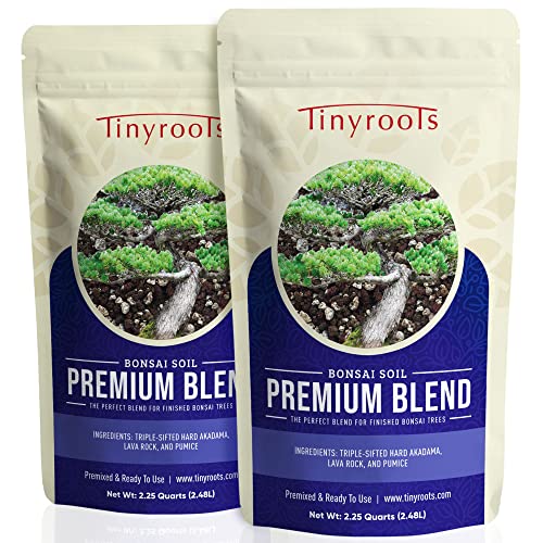 Premium Bonsai Soil - Tinyroots Bonsai Soil Mix Ready to Use Blend, Ideal for Water Retention and Root Development, Made from Genuine Akadama, Red Lava Rock and Pumice, 4.5 Quarts - size: 4 Quarts