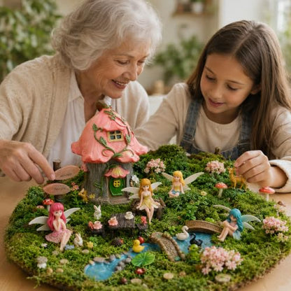 147Pcs Fairy Garden Kit Complete Miniature Figurines Accessories Set with Exclusive Mini Coffee Cups Butterflies DIY Resin Fairy House Mushrooms Animals Trees Decor for Indoor Outdoor Lawn Plant Pots