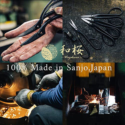 Wazakura Made in Japan 5PCS Bonsai Tool Kit with Roll Bag: Yasugi Steel Ashinaga Bonsai Scissors, Concave Branch Cutter, Knob Cutter, Wire Cutter, Tweezers - 5 Tools Ashinaga Set with Case - style: 5PCS Professional Tool Set (Yasugi Steel Ashinaga Scissor