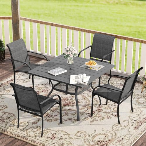 VICLLAX Patio Dining Set, 5 Pieces Outdoor Furniture Set- 37.8" Square Outdoor Table and 4 Stackable Patio Chairs, Grey Tabletop and Grey Fabric - color: Grey Table/Grey Chairs, size: Table-37.8"x 28"