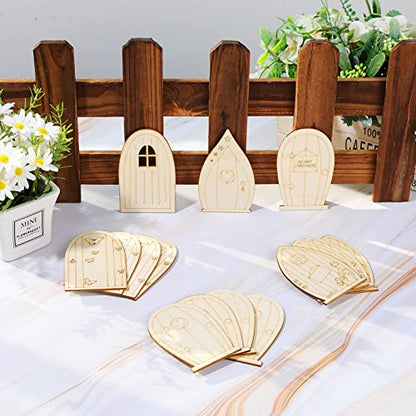 Yulejo 48 Pcs Fairy Door Wooden Garden Doors Craft Mini Window Fairy House DIY Kit Unfinished Miniature Door Unpainted Fairy Window Accessories for Wall Home Party Decoration (Delicate Style)