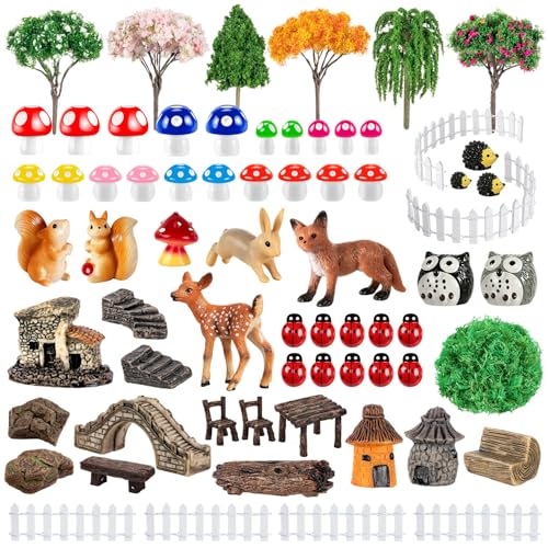 68PCS Mini Fairy Village Garden Accessories/Miniature Fairy House Garden Figurines Kit with Tiny Resin Animals Tree Stumps Fake Stones Moss for Micro Landscape Dollhouse DIY Craft Decor - style: Modern