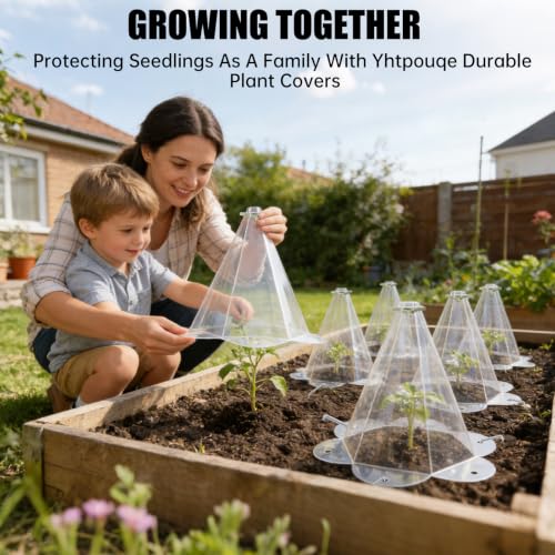 Yhtpouqe 20 Pack Garden Cloches for Plants, Larger Plant Covers Freeze Protection with 40 Ground Securing Pegs, Plant Protectors from Animals for Vegetable, Flower Seedlings, 10.51" H X 10.48" D