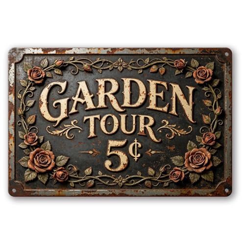 Vintage Garden Metal Signs, Funny Outdoor Wall Decor 12"x8" | Garden Tour 5¢, Weatherproof Aluminum Sign for Patio Yard Greenhouse, Gift For Gardeners - color: Garden Tour 5 2