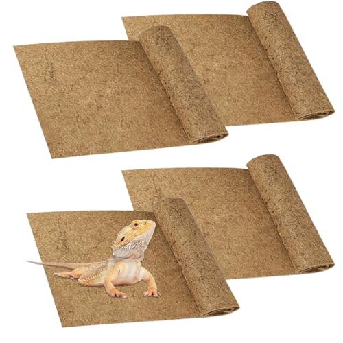 PINVNBY 4 Pieces Reptile Carpet,Bearded Dragon Natural Coconut Fiber Mat,Lizard Terrarium Liner Pads,Tortoises Bedding Supplies for Gecko Snake Chameleons(4 Sheets / 19.7x11.8x0.4inches) - size: 【4 PCS】
