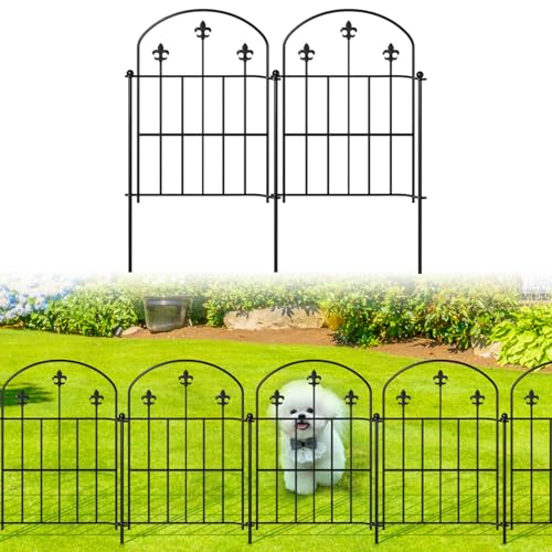 Decorative Garden Fence Border 10 Pack 22in(H) x 28ft(L), Black Rustproof Metal Garden Fencing Animal Barrier for Dogs - size: 26 Pack-28ft(L)