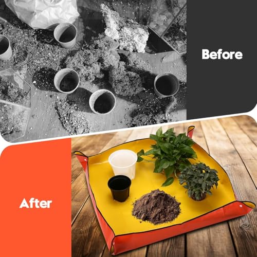 Extra Large Portable Gardening Tray Orange Repotting Mat 39.5" X 39.5" for Indoor Plants Transplanting Potting Mix Mess Control Garden Gifts for Women Grandma Birthday
