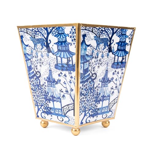 Gold Plant Pot, Blue White Enamel Square Cachepot Indoor, 4In - color: Blue Chinoiserie, size: 4" x 4"