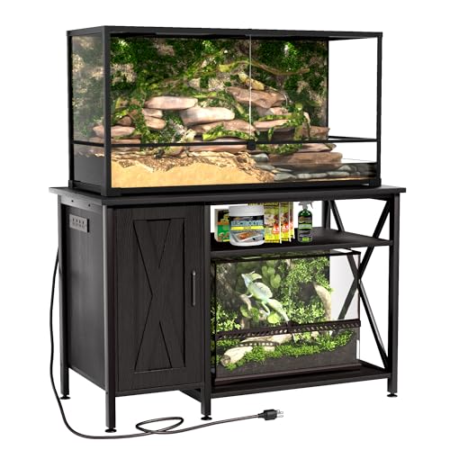 Herture 120 Gallon Reptile Tank Stand, 4x2x2 Reptile Enclosure Stand, with Storage Cabinet and Power Outlet, for Bearded Dragons, Snakes, Lizard Terrarium Black PG08XYB - color: Black, size: 48x24"-40-120 Gallon