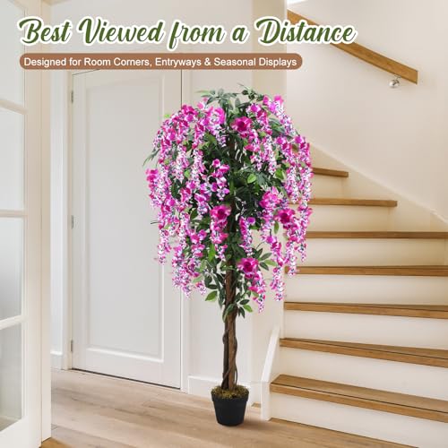 5ft Artificial Wisteria Tree, Tall Faux Flowering Plant, Rosy Pink, 1 Pack - color: Rosy Pink