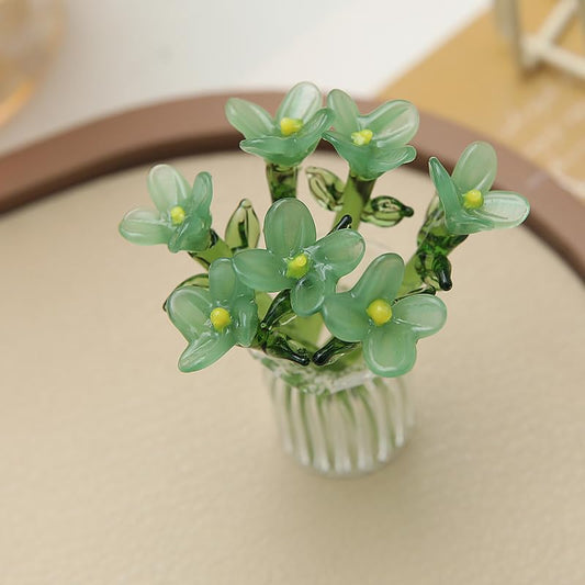 8PCS Cute Mini Glass Flowers and Vase Decoration Hand-Blown Glass Daisy Flower Bouquet Mini Vase Set for Home Party DIY Crafts Wedding Mother’s Day Birthday Gift (Green2) - color: Green2