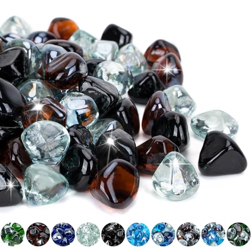 Mr. Fireglass 1 Inch Diamond Fire Glass, Onyx Black+Crystal Ice+Amber - color: Onyx Black+crystal Ice+amber, size: 1 inch, 10 Pounds