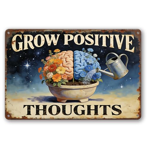 Funny Garden Metal Signs, Vintage Outdoor Wall Decor 8"x12" | Grow Positive Thoughts, Weatherproof Aluminum Sign for Patio Yard Greenhouse, Gift For Gardeners - color: Grow Positive Thoughts 1