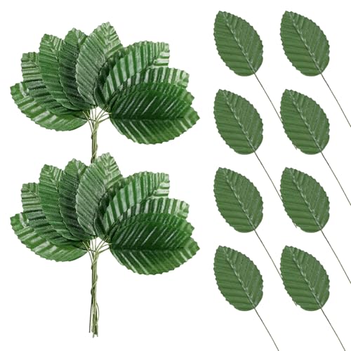 200 Pcs Faux Wired Single Leaf 4.3inch Artificial Leaves for Crafts Fake Green Leaves Green Fake Rose Leaf for Flower DIY Wedding Arrangements Corsage Bouquet Decorations