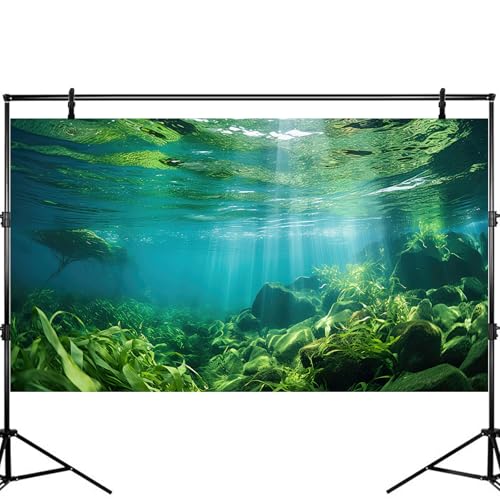 Under The Sea Fish Tank Background Aquatic Plants Deep Sea Aquarium Background Underwater Sunray Rock with Moss Terrarium Backgrounds Deep Ocean Floor Tropical Fish Tank Backgrounds 24x12in - color: Light Green, size: 24(W)x12(H)inches/ 60(W)*30cm(H)