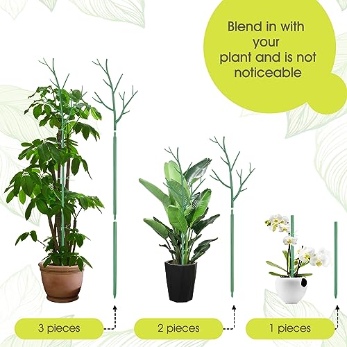 6 Pack Plant Support Stakes for Indoor Plants, 39.37 Inch Tall Twig Plant Sticks with Orchid Clips Twist Ties and Plant Ties for House Potted Monstera Plants Support, Green