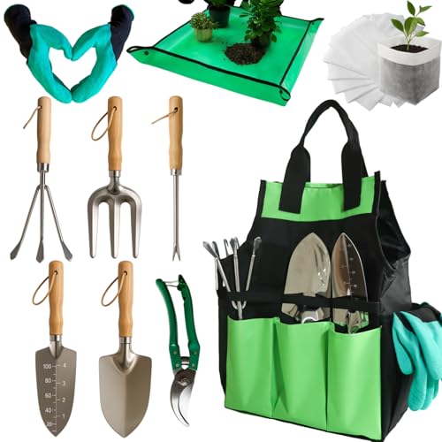 Garden Tools Set, Stainless Steel Gardening Supplies Kit, Gardening Kit, Garden Hand Tools with Fashion and Durable Storage Bag, Planting Tools, Ideal Gifts for Women & Men (10 Pieces) - style: 10 Pieces