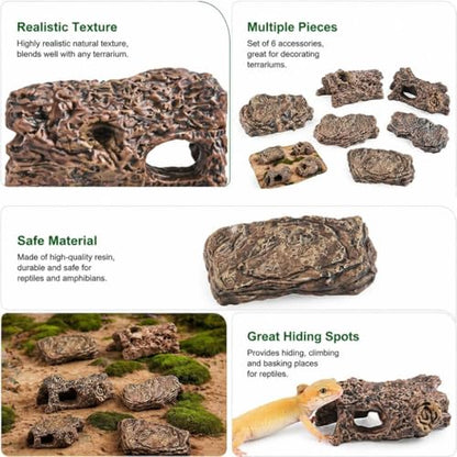 6pcs Diorama Supplies Fake Rocks, Artificial Miniature Decorative Stone for Finsh Tank, Fairy Gardens, Bonsai, DIY Crafts, Sand Table Landscape, Aquariums & Reptile Terrariums
